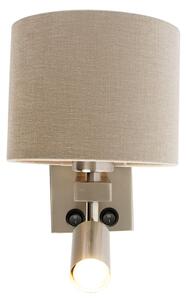 Zidna lampa čelik s lampom za čitanje i sjenilom 18 cm svijetlosmeđa - Brescia