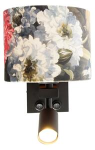 Zidna lampa crna s lampom za čitanje i sjenilom 18 cm cvjetovi - Brescia
