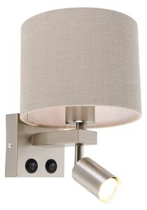 Zidna lampa čelik s lampom za čitanje i sjenilom 18 cm svijetlosmeđa - Brescia