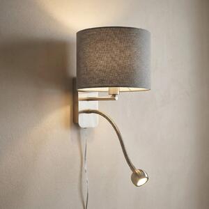 Trio Lighting Zidna lampa Hotel sa LED svjetlom za čitanje, okrugla, siva, Sivo, spavaća soba, Metal, Svjetlo za čitanje