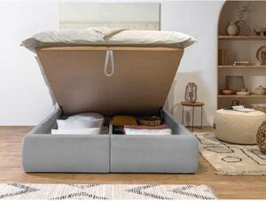 Svijetlo sivi bračni krevet presvučen samtom s prostorom za pohranu s podnicom 160x200 cm Jade - Bobochic Paris