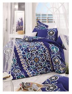 Tamno plava pamučna posteljina za bračni krevet/za produženi krevet s uključenom plahtom 200x220 cm Kayra – Mijolnir