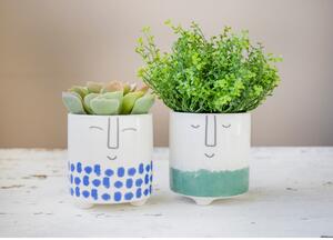 Bijelo-zelena keramička tegla za cvijeće Kitchen Craft Happy Face