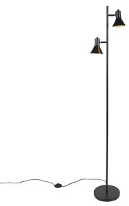 Moderna podna svjetiljka crna sa zlatnim 2 svjetla - Magno