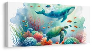 Slika kornjača i kit u oceanu
