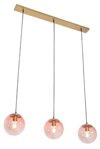 Art Deco viseća svjetiljka mesing s ružičastim staklom 3 svjetla - Pallon Mezzi