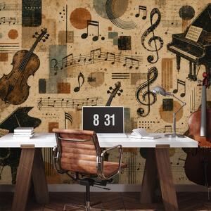 Fototapeta vintage glazbeni instrumenti i note