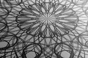 Slika apstraktna cvjetna Mandala u crno-bijelom dizajnu