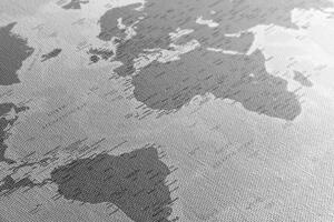 Slika na plutu zemljovid svijeta u blagom crno-bijelom dizajnu