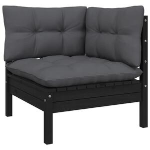 VidaXL Kutna vrtna sofa s jastucima crna od masivne borovine