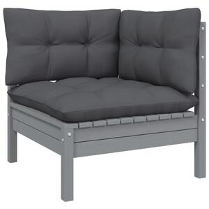 VidaXL Kutna vrtna sofa s antracit jastucima siva od masivne borovine