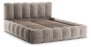 Svjetlo smeđi tapecirani bračni krevet s prostorom za pohranu s podnicom 180x200 cm Lupine – Micadoni Home