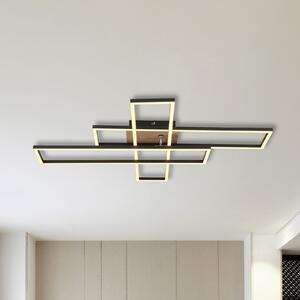 Globo LED stropna lampa Dakari, dužina 80 cm, crna/drvo, 3 žarulje., Crno, Dnevni boravak/blagovaonica, Aluminij