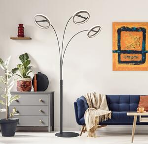 Globo LED podna lampa Della, visina 190 cm, crna/tamno siva, 3 žarulje., prigušiva, Crno, Dnevni boravak/blagovaonica, Metal