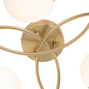 Moderna stropna svjetiljka zlatna s opalnim staklom 6 svjetala - Atena