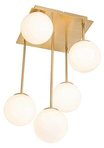 Moderna stropna svjetiljka zlatna s opalnim staklom 5 svjetla - Atena