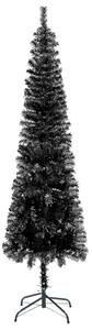 Usko božićno drvce s LED svjetlima i kuglicama 210 cm crno