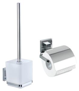 Samoljepljiv set pribora za kupaonicu od nehrđajućeg čelika u sjajno srebrnoj boji Quadro – Wenko