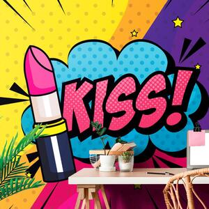 Samoljepljiva tapeta pop art ruž za usne - KISS!