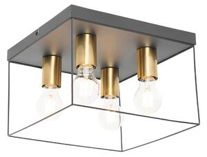 Minimalistički stropna svjetiljka crna sa zlatnim kvadratom od 4 svjetla - Kodi