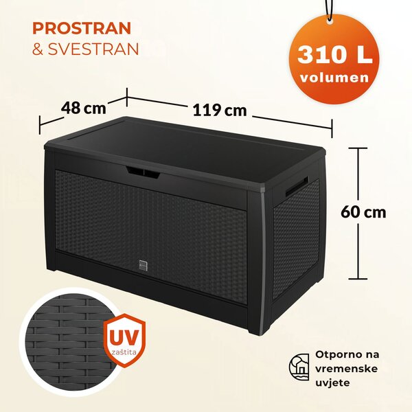 Kutija za pohranu RATO, 310 l, 119x48x60 cm, antracit Prosperplast