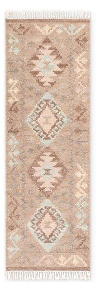 Svijetlo plava/bež obostrana/ručno rađena vunena staza 60x190 cm Kamal Dune – Nouristan