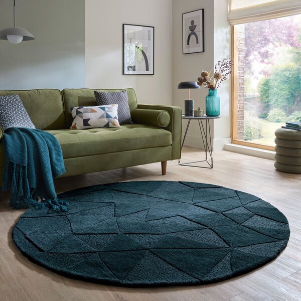Plavozeleni ručno rađen vunen okrugao tepih ø 160 cm Shard Teal – Flair Rugs