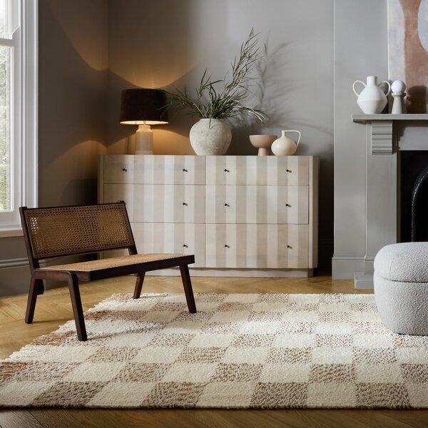 Krem/u prirodnoj boji ručno rađen tepih od mješavine vune 200x300 cm Eric Checkboard – Flair Rugs