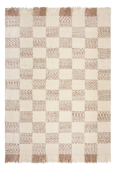 Krem/u prirodnoj boji ručno rađen tepih od mješavine vune 200x300 cm Eric Checkboard – Flair Rugs
