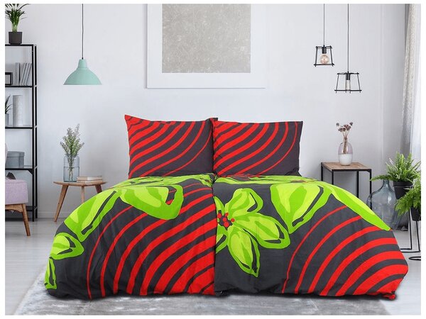Pamučna posteljina FLOERIC crveno-zelena Dimenzije posteljine: 70 x 90 cm | 140 x 200 cm