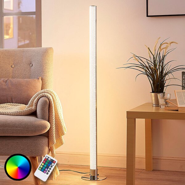 Lindby LED podna lampa Hadis, RGB, daljinski upravljač, bijela, 120 cm, prigušiva, Metalik, Dnevni boravak/blagovaonica, Plastika