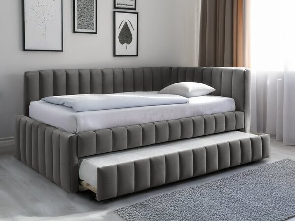 Tapecirani krevet COMFINO VELVET s dodatnim ležajem 120x200 cm, siva