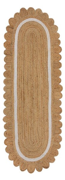 Ručno rađena jutena staza u prirodnoj boji/boje slonovače 80x230 cm Grace White – Flair Rugs