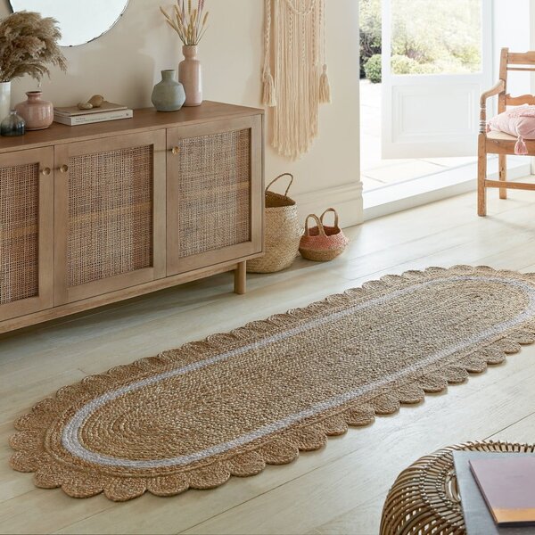 Ručno rađena jutena staza u prirodnoj boji/boje slonovače 80x230 cm Grace White – Flair Rugs