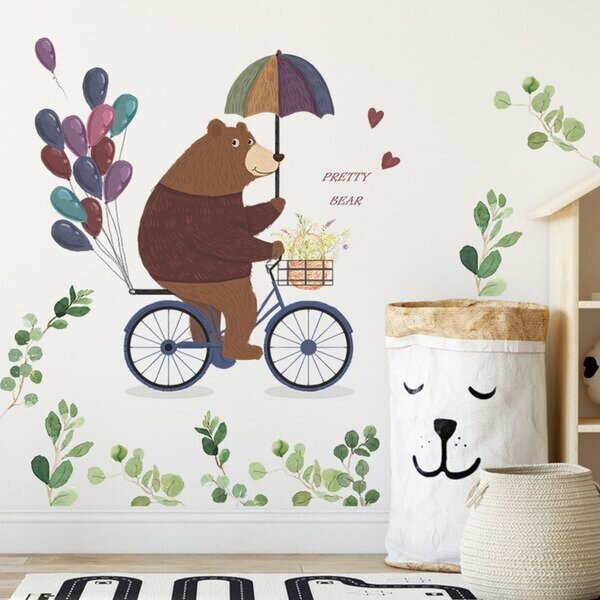 Zidna naljepnica Bear riding bicycle