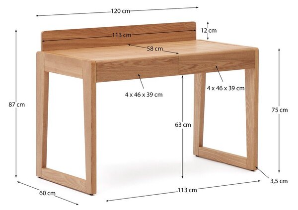 Radni stol s pločom stola u dekoru jasena 60x120 cm Arandu – Kave Home