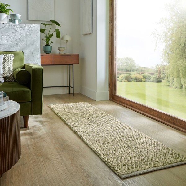 Kaki zelena ručno rađena staza od mješavine vune 60x230 cm Minerals – Flair Rugs