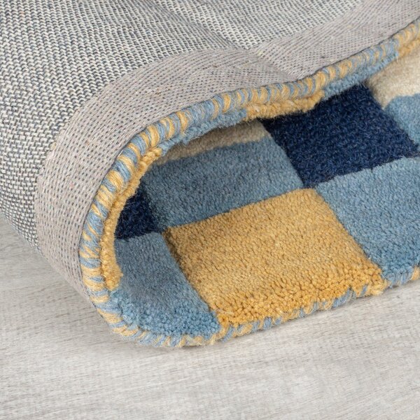 Plava ručno rađena vunena staza 60x230 cm Kai Wool Border – Flair Rugs