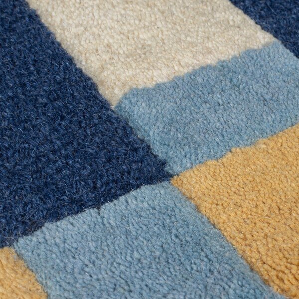 Plava ručno rađena vunena staza 60x230 cm Kai Wool Border – Flair Rugs