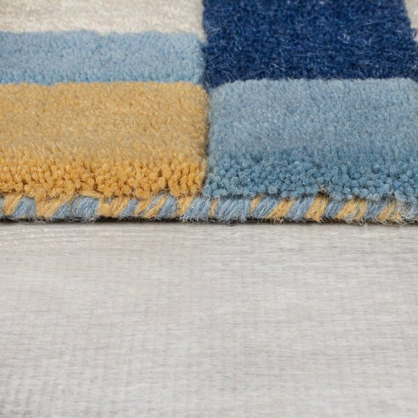 Plava ručno rađena vunena staza 60x230 cm Kai Wool Border – Flair Rugs