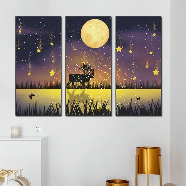 Zidna naljepnica u tri dijela Deer in the night