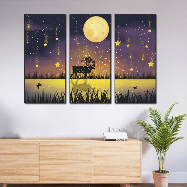 Zidna naljepnica u tri dijela Deer in the night