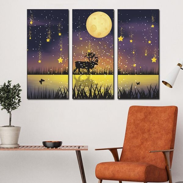 Zidna naljepnica u tri dijela Deer in the night