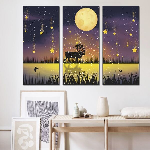 Zidna naljepnica u tri dijela Deer in the night