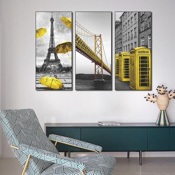 Zidna naljepnica u tri dijela Vintage Yellow Paris