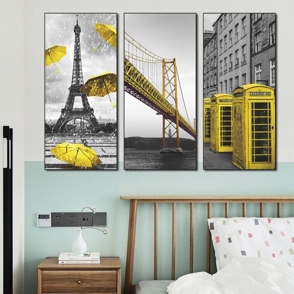 Zidna naljepnica u tri dijela Vintage Yellow Paris