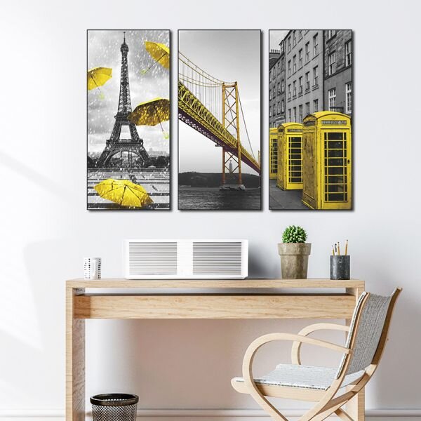 Zidna naljepnica u tri dijela Vintage Yellow Paris
