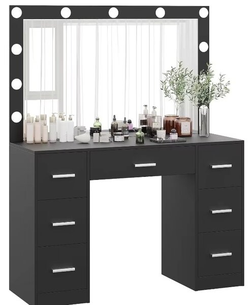 Veliki toaletni stol s osvjetljenjem 80 x 40 x 110 cm crni