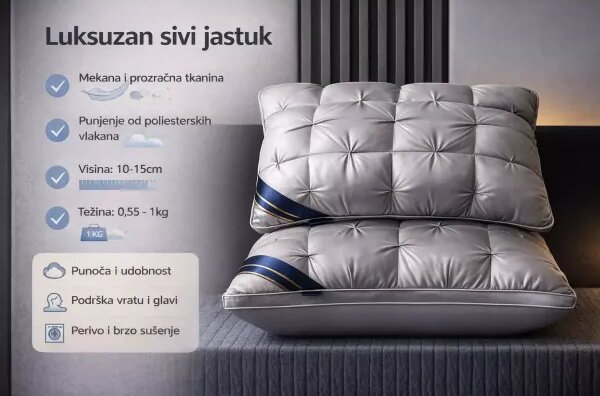 Luksuzni sivi hotelski jastuk - 74x48 cm
