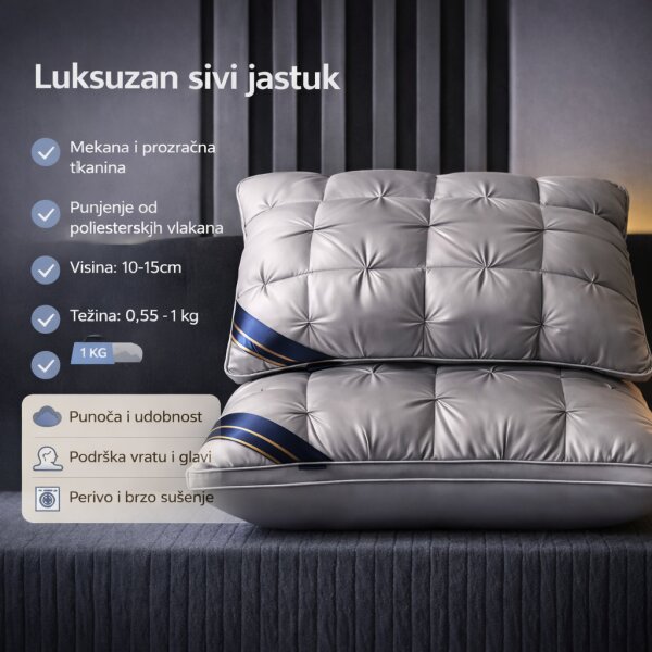 Luksuzni sivi hotelski jastuk - 74x48 cm